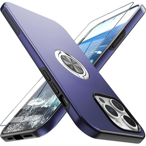 Coque Compatible Iphone 15 Pro Max 6,7"" 2-En-1 Antichoc + Verre Trempé, Anneau Rotatif 360° Invisible Et Magnétique, Protection Écran & Caméra, Rouge