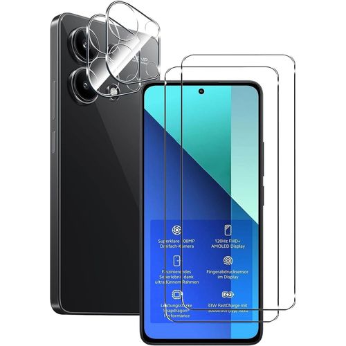 Xiaomi Redmi Note 13 4g ¿ Pack 4 Films En Verre Trempé 0,3 Mm (2 Écran + 2 Objectif) 9h Anti¿Choc, Anti¿Poussière, Anti¿Uv, Pose Facile