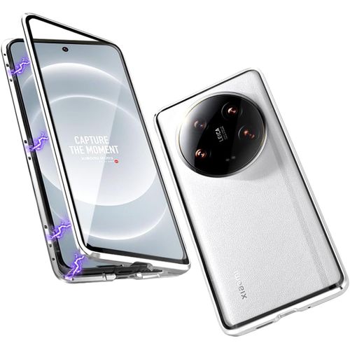 Coque Compatible Xiaomi 14 Ultra 5g - Cadre Magnétique En Aluminium, Verre Trempé Double Face Transparent, Protection Caméra, Coloris Argent