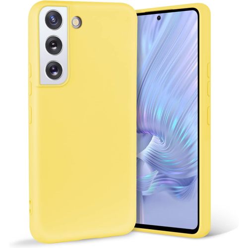 Coque Silicone Liquide Pour Samsung Galaxy S22 5g (6,1 Pouces) - Fine Et Souple Tpu, Protection Intégrale Antichoc, Intérieur Microfibre, Bords Surélevés, Compatible Charge Sans Fil - Jaune