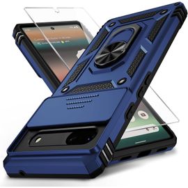 Coque Pour Google Pixel 7 (Uniquement) - Protection 360° Antichoc Norme Militaire, Cache Glissière Caméra, Protège-Écran Hd, Anneau Magnétique Support Bleu Marine