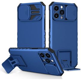 Coque Iphone 11 Pro Max Bleu ¿ Double Couche Tpu+Pc Anti-Choc, Bumper Silicone, Cache Coulissant Pour Caméra Et Support Intégré