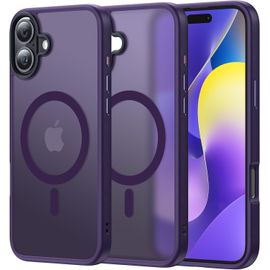 Coque Iphone 16 Plus (6,7"") Compatible Magsafe - Antichoc Grade Militaire, Dos Semi-Translucide Mat, Bords Souples, Magnétique À Aimants Puissants, Boutons Métal Et Découpes Précises