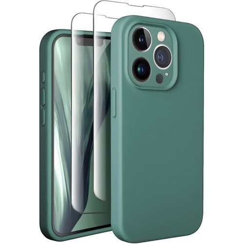 Coque Iphone 13 Pro Max 6,7 Pouces En Silicone Liquide Avec Doublure Microfibre + 2 Verres Trempés, Protection Complète Caméra Antichoc Et Anti-Rayures