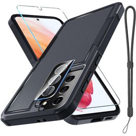 Coque Intégrale Antichoc De Grade Militaire Pour Samsung Galaxy S21 Fe ¿ Double Couche Pc+Tpu, Verre Trempé Hd, Protège-Objectif Caméra Et Cordon Poignet, Noir