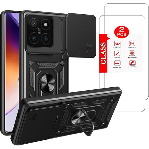 Coque Xiaomi 14t Pro - Protection 360° Antichoc Grade Militaire, Cache Lentille Coulissant, Support Rotatif Magnétique 360° + 2 Verres Trempés