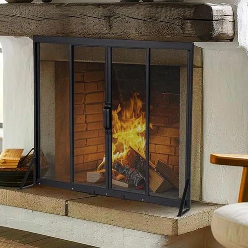 COSTWAY Pare Feu pour Cheminée - Portes Coulissantes 96 x 33 x 79 CM -Panneau en Métal en Maille de Protection pour Enfant, Animal