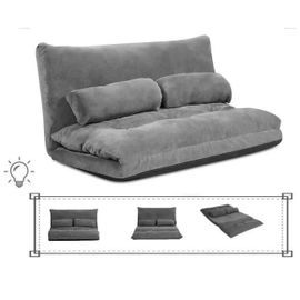 Canapé Convertible Costway 1 Places, Dossier Réglable À 6 Positions 90° - 180°, 2 Oreillers Inclus. En Velours Côtelé Gris