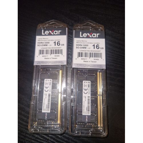 2 mémoires pour ordinateur portable lexar DDR4 3200 SO-DIMM 16 GB neuves