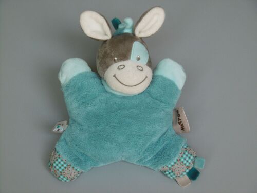 Doudou Âne Cheval Semi Plat Bleu Gris Blanc Gaston Nattou