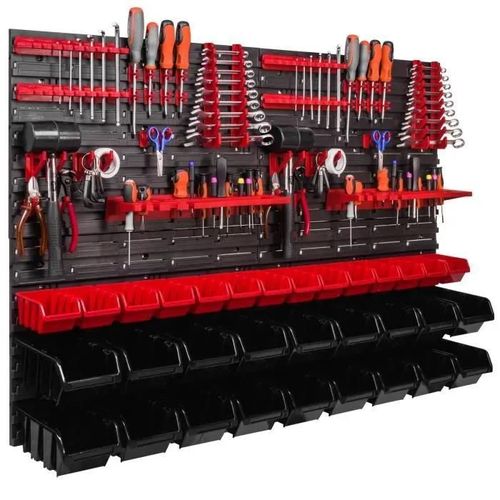 Étagère murale - BOTLE - 115x78 cm - Noir et Rouge - 32 pcs - Plastique résistant