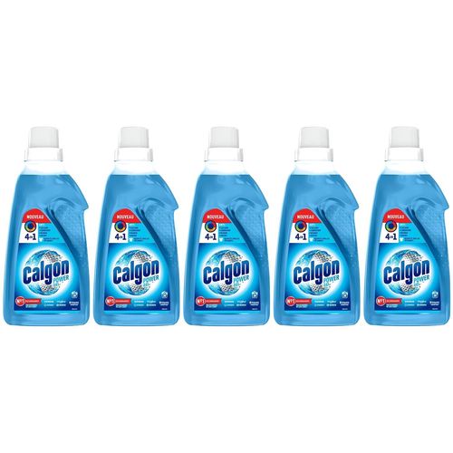 CALGON Lot de 5 Gels Power 4en1 Anti Calcaire Lave Linge, Anti-Corrosion, Résidus et Odeurs - 1,5 L