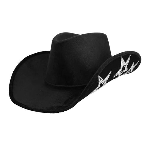 Chapeau De Cowboy Noir Étoile Strass Argent Adulte
