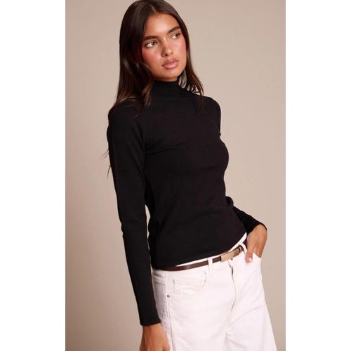 Pull En Maille Tricot Fine Noire À Col Montant, Noir