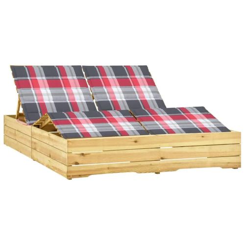 Transat Chaise Longue Bain De Soleil Lit De Jardin Terrasse Meuble D'extérieur Double Avec Coussins Bois De Pin Imprégné Helloshop26 02_0012734
