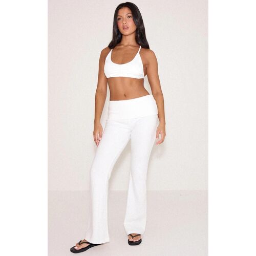 Pantalon Flare Très Doux Crème À Taille Repliée, Crème