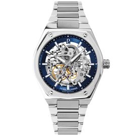 Montre Homme Copilote Argenté Cadran Bleu Bracelet Acier Argenté 22 Mm
