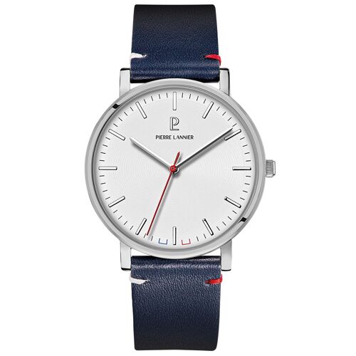 Montre Homme Essential Argenté Cadran Blanc Bracelet Cuir Bleu 20 Mm