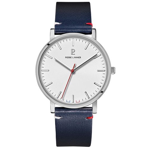 Montre Homme Essential Argenté Cadran Blanc Bracelet Cuir Bleu 20 Mm