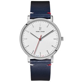 Montre Homme Essential Argenté Cadran Blanc Bracelet Cuir Bleu 20 Mm