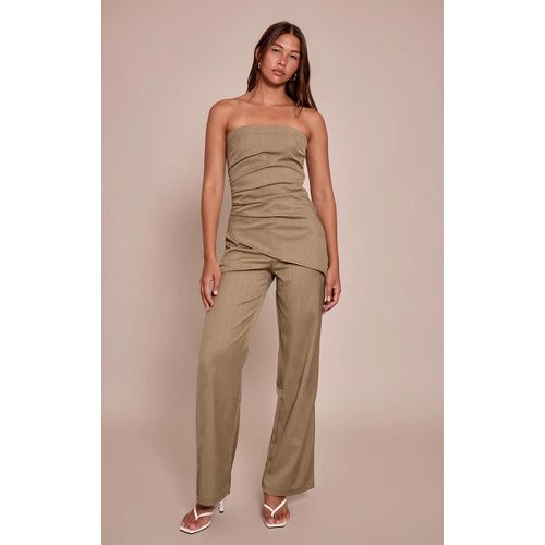 Pantalon De Tailleur Large Tissé Vert Sauge Kaki, Vert Sauge Kaki