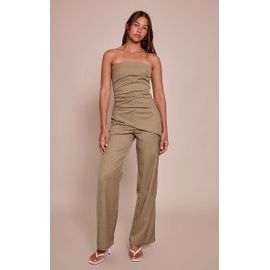 Pantalon De Tailleur Large Tissé Vert Sauge Kaki, Vert Sauge Kaki
