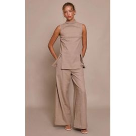 Pantalon Tailleur Large Gris Pierre, Gris Pierre