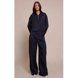 Pantalon De Tailleur Tissé Bleu Marine À Plissures, Bleu Marine