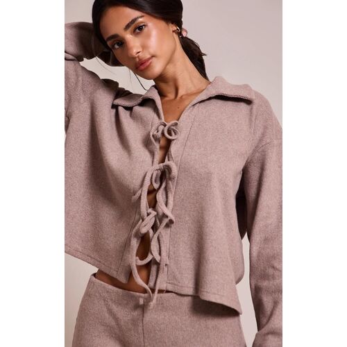 Petite Chemise Brossée Taupe Nouée Devant, Marron