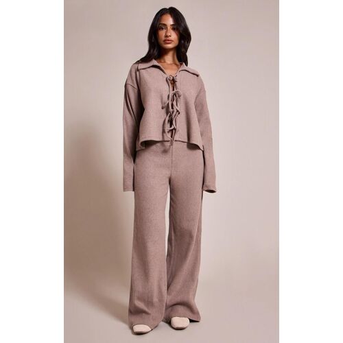 Petite Pantalon Large Brossé Taupe À Taille Élastique, Marron