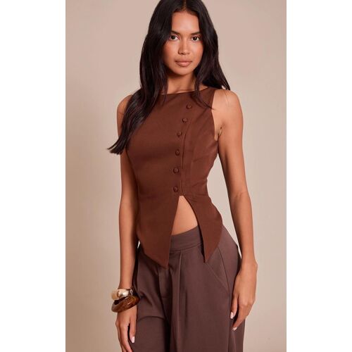 Gilet Tissé Chocolat À Boutons Asymétriques, Chocolat