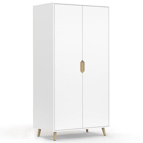 Armoire 2 Portes Helsinki Scandinave Blanc Penderie 80 Cm Avec Étagères Rangement