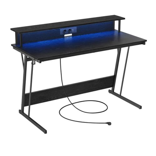 Bureau Gaming Avec Led Et Multiprise Table Gamer Bureau Informatique Avec Rehausseur D Écran Pour 2 Ordinateurs Pour Chambre Helloshop26 12_0004635