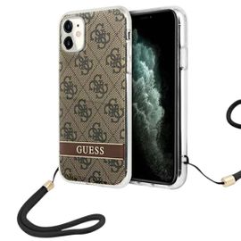 Coque Pour Iphone 11 Imprimée 4g Avec Dragonne Détachable Guess Marron