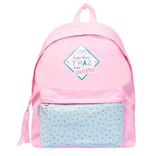 Sac à Dos Scolaire en Polyester Collection Pastel 2 Compartiment Léger Amelie Rose