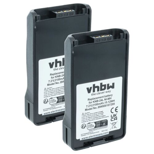 vhbw 2x Batterie remplacement pour Kenwood KNB-24L, KNB-24LX, KNB-25A, KNB-24, KNB-24Li, KNB-25 pour radio talkie-walkie (2100mAh, 7,2V, NiMH)