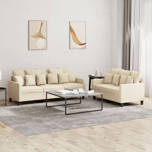 vidaXL Ensemble de canapés 2 pcs avec coussins Crème Tissu