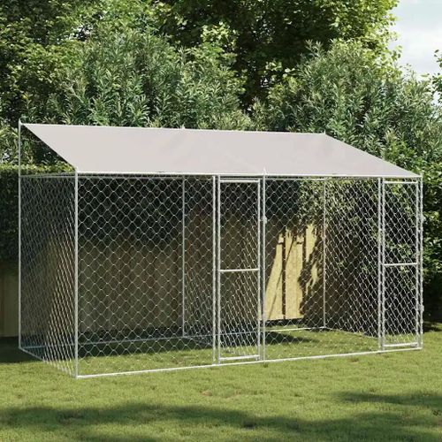 Cage Pour Chien Argent 400 X 200 X 256 Cm Acier Galvanisé