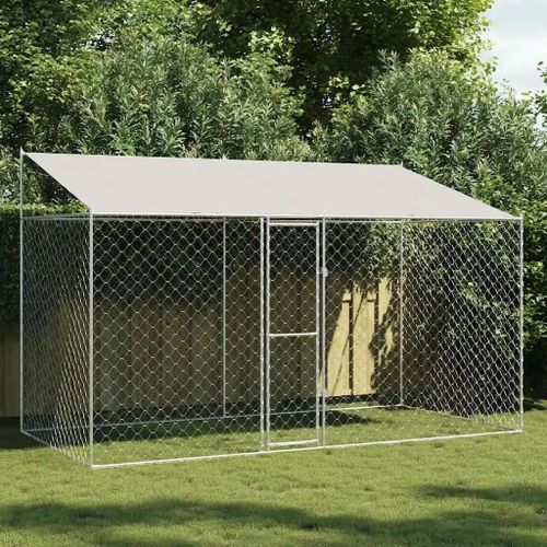 Cage Pour Chien Argent 400 X 200 X 256 Cm Acier Galvanisé