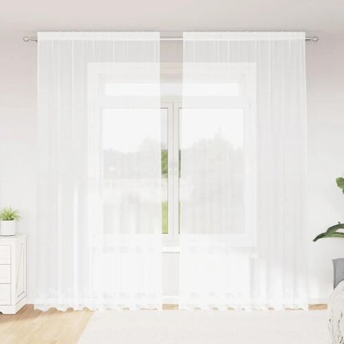 Vidaxl Rideaux Avec Des Rideaux Floral Blanc Polyester