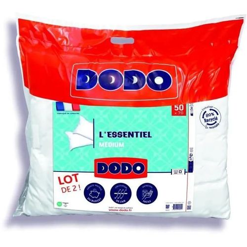 Dodo Lot De 2 Oreillers Médium - L'essentiel - 50x70 Cm - 100% Polyester