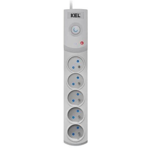 Bloc multiprises - KEL - 5 prises - Fusible - Parafoudre - 1.5m 10A 230V gris