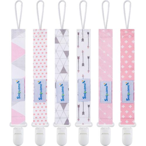 Attaché Tétine Pour Bébé-Lot De 6 Pièces,Attache Sucette Multicolore,Accroche Tétine Pour Bébé Garçon Et Fille(Rose & Gris)
