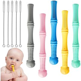 Paille De Anneau Dentition Bebe-Jouet Dentition Bébé En Silicone Avec 3 Brosses De Nettoyage,Anneaux De Dentition,Anneau De Dentition Sans Bpa,Convient Aux Bébés De 6 À 12 Mois (5 Pièces)