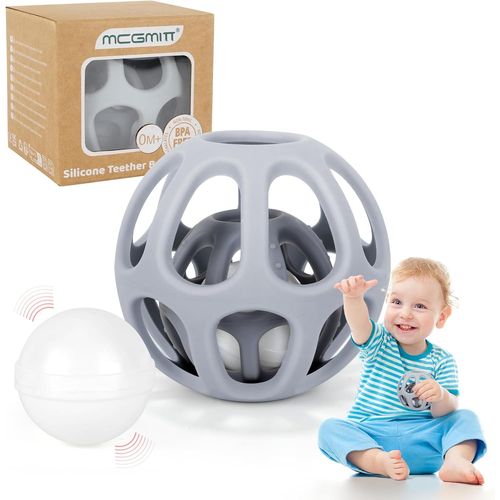 Balle Sensorielle Bebe-Jouet Dentition Bébé Avec Hochet Montessori Beißring Bébé À Partir De 3 Mois Jouet De Développement Éducatif Cadeau De Naissance Sans Bpa Pour Enfant 0-12 Mois,Gris