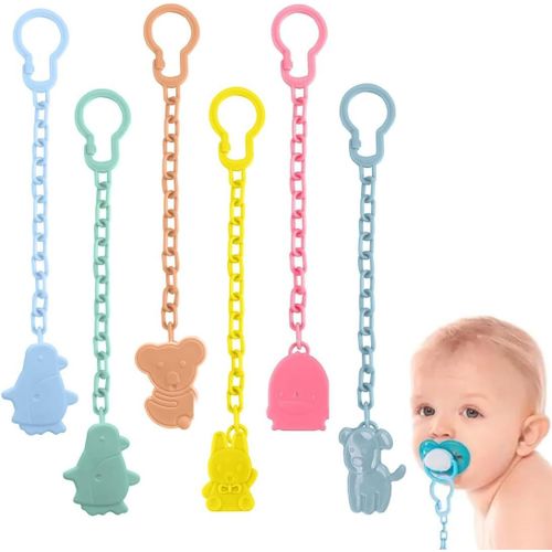 6 Pièces Attache Tetine Bébés,Attaches Tétine En Silicone,Attache Tetine Sans Bpa,Pacifier Clip Chain,Garde La Tétine Propre,Douce Et Flexible