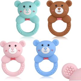Anneau De Dentition Pour Bébé,4 Pièces En Silicone Avec Hochet,Sans Bpa,Jouet À Mâcher Pour Bébés 0-3 Ans,Facile À Tenir Anneau Apaisant Pour Gencives.[H20]