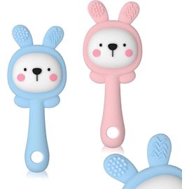 Anneau De Dentition Pour Bébé,2 Pièces En Silicone Avec Hochet,Sans Bpa,Jouet À Mâcher Pour Bébés 0-3 Ans,Facile À Tenir Anneau Apaisant Pour Gencives.[H29]