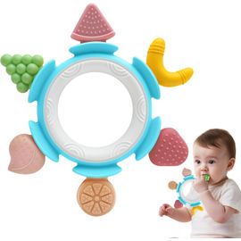 Grignoteuse Tetine En Silicone Forme Fruit,Anneau Facile À Saisir Pour Enfant Jouet Dent Douleur Sensoriel 0 3 6 12 Mois,Sucettes Et Anneaux De Dentition,Cadeau Noël Anniversaire Fille Garçon,Bleu