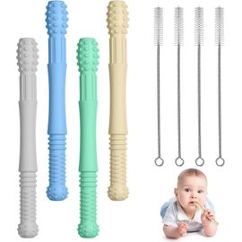 Anneaux De Dentition Bébé,4pcs Jouets De Dentition Silicone Anneau De Dentition Bebe Anneaux Refrigerant Jouet Calme Apaise Douleurs,Pour Garçons Et Filles (Bleu/Vert/Kaki/Gris)